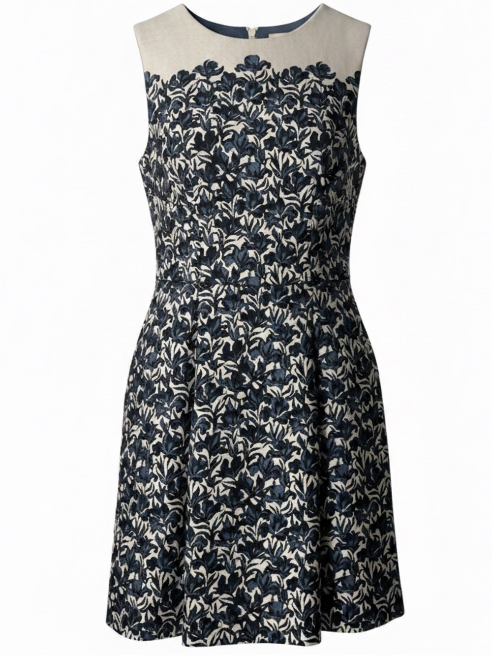 Tory Burch Wool Silk Floral Fit Flare Dress Blue Cream Sz 6